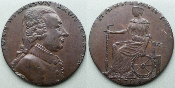 John Wilkison 1794 counterfeit halfpenny token, small flan